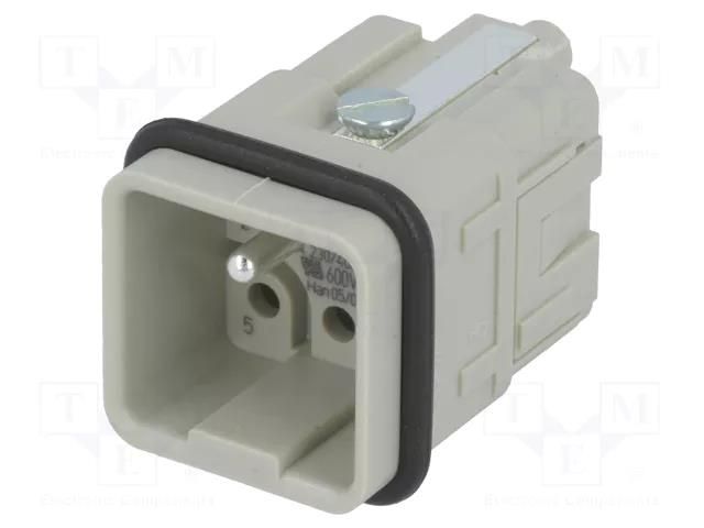 Connector: HDC; contact insert; male; 16A; 400V; Han Q; PIN: 6; 5+PE HARTING 09120053001