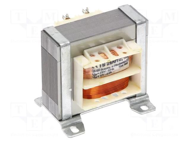 Transformer: mains; 25VA; 230VAC; 12V; 2A; Leads: solder lugs; IP00 INDEL TS25/010