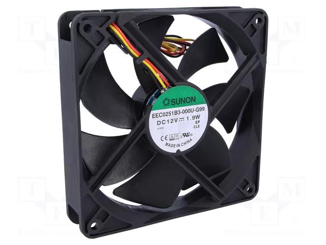 Fan: DC; axial; 12VDC; 120x120x25mm; 127.5m3/h; 34dBA; ball; 24AWG SUNON EEC0251B3-G99