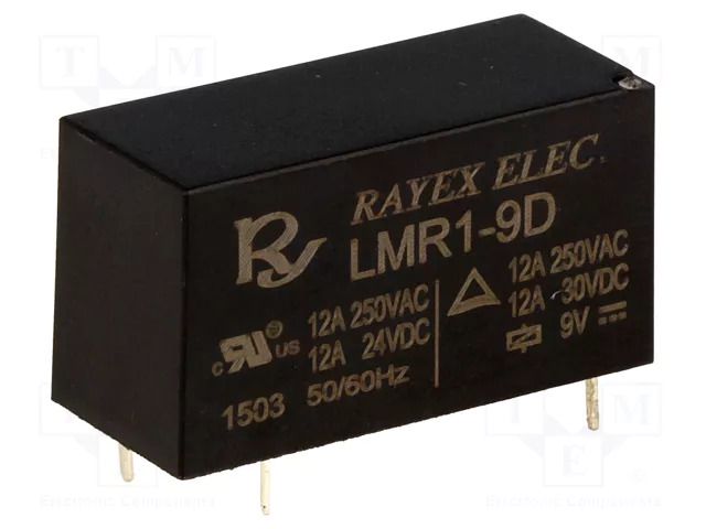 Relay: electromagnetic; SPDT; Ucoil: 9VDC; 12A; 12A/250VAC; LMR1 Recoy/RAYEX ELECTRONICS LMR1-9D