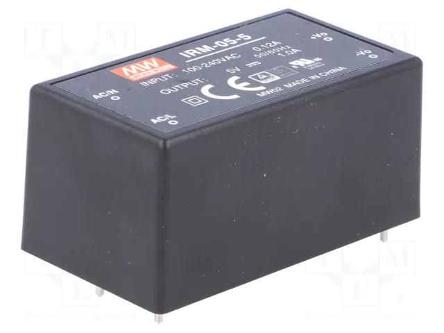 Converter: AC/DC; 5W; Uin: 85÷264VAC,120÷370VDC; Uout: 5VDC; OUT: 1 MEAN WELL IRM-05-5