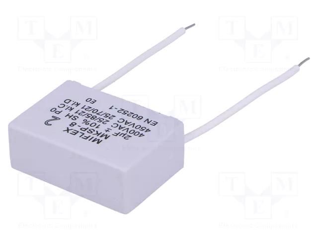 Capacitor: polypropylene; motors, run; 2uF; 400VAC; Pitch: 37.5mm MIFLEX I250V520K-C
