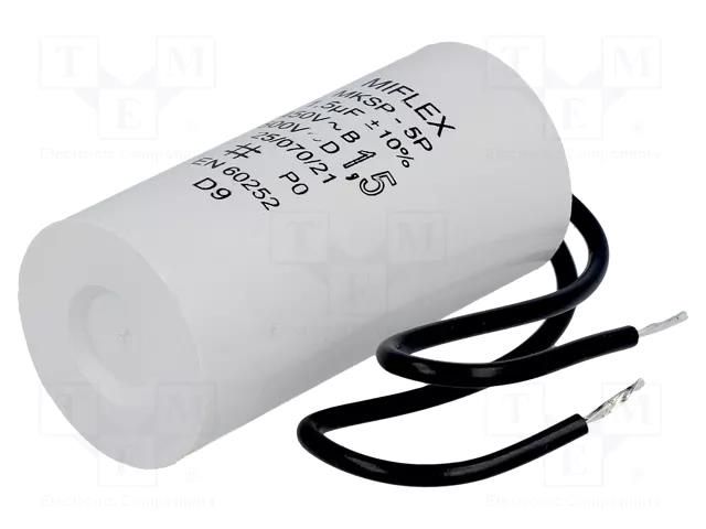 Capacitor: polypropylene; motors, run; 1.5uF; 450V; Ø25x51mm; ±10% MIFLEX I150V515K-G1