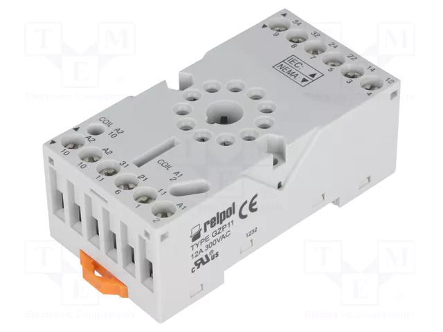 Socket; PIN: 11; 10A; 250VAC; on panel,for DIN rail mounting; grey RELPOL GZP11