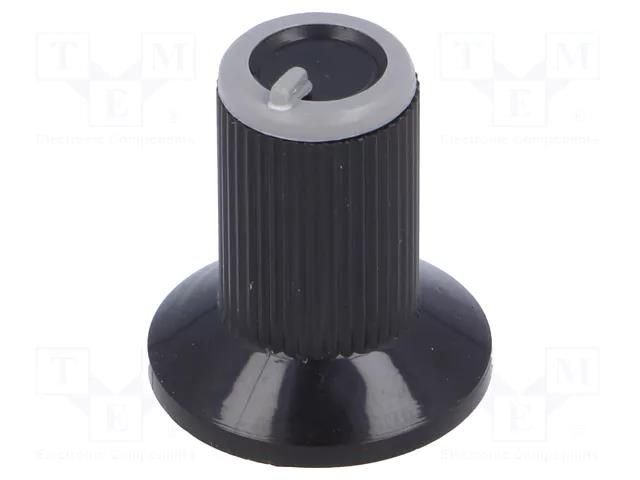 Knob; with flange; plastic; Øshaft: 6mm; Ø10x19mm; black; grey SR PASSIVES GTC6M-18X19-S