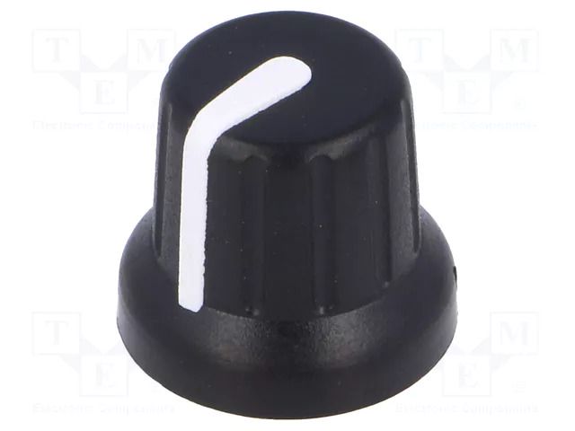 Knob; miniature,with pointer; Øshaft: 6.35mm; black SR PASSIVES GTC6D3-16X14-B