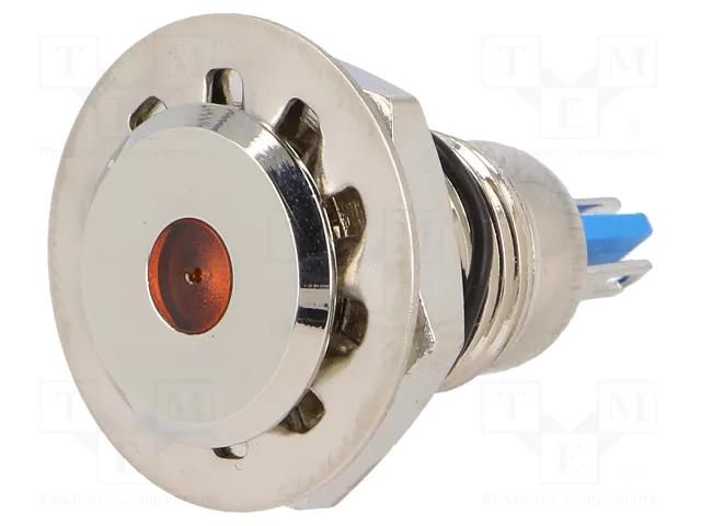 Indicator: LED; flat; orange; 24VDC; Ø12mm; IP67; for soldering ONPOW GQ12F-D/O/24