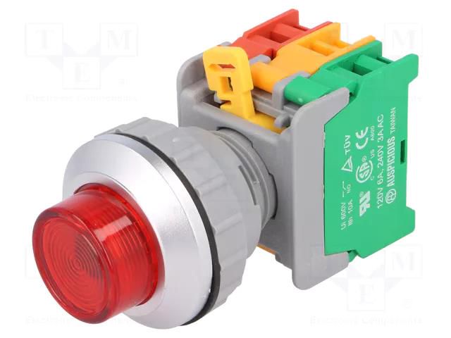 Switch: push-button; 30mm; Stabl.pos: 1; NC + NO; red; IP65; LBL30 AUSPICIOUS LBL30-1-O/C-R