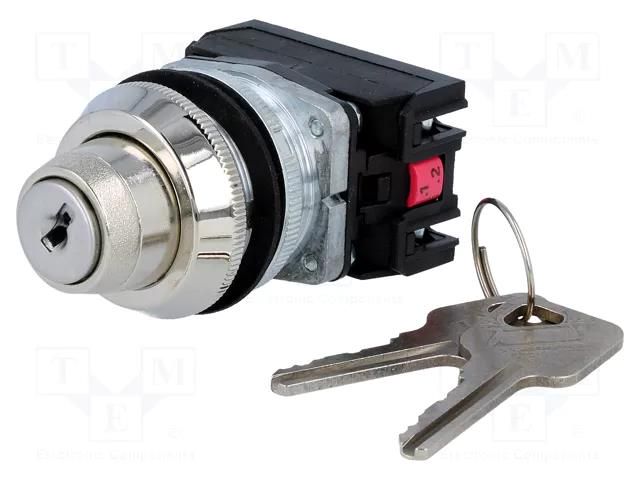 Switch: rotary with key; 30mm; Stabl.pos: 2; NC + NO; silver; IP56 PROMET NEF30-BXY
