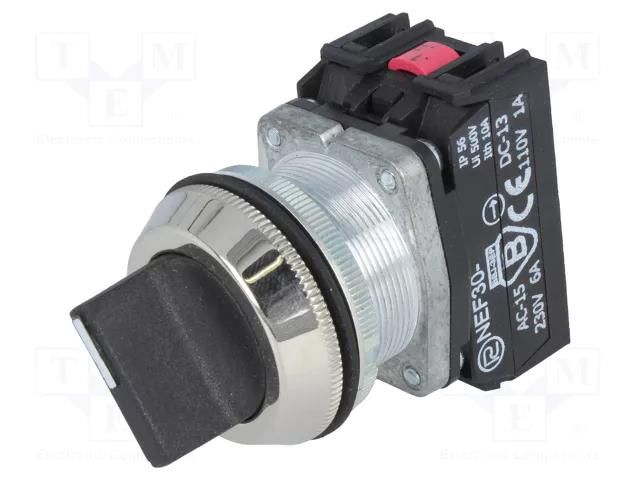 Switch: rotary; 30mm; Stabl.pos: 2; NC + NO; black; IP56; NEF30 PROMET NEF30-PSXY