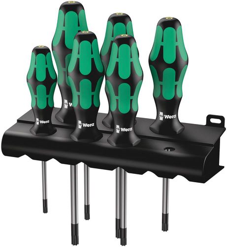 367/6 TORX® HF Kraftform Plus Screwdriver set with holding function and rack, 1 x TX 10x80; 1 x TX 15x80; 1 x TX 20x100; 1 x TX 25x100; 1 x TX 30x115; 1 x TX 40x130, Wera 05028059001