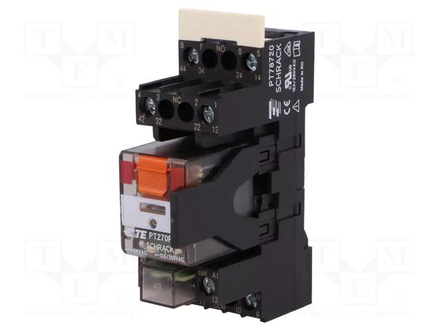 Relay: interface; DPDT; Ucoil: 24VAC; 12A; 12A/250VAC; 12A/30VDC TE Connectivity PT2S7RC4