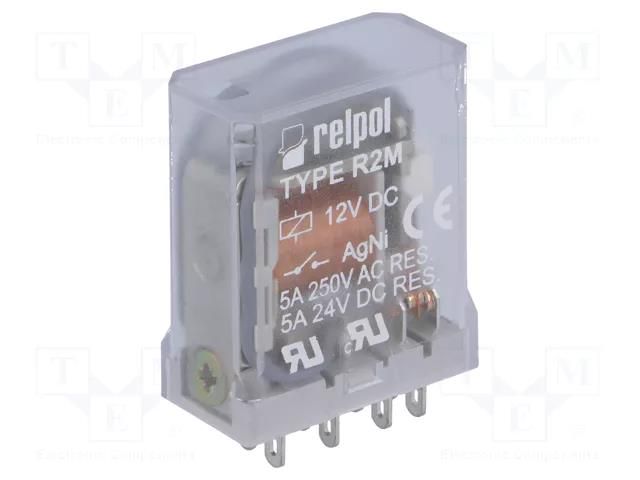 Relay: electromagnetic; DPDT; Ucoil: 12VDC; Icontacts max: 10A RELPOL R2M-12VDC