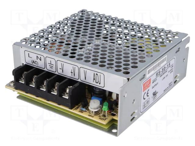 Power supply: switching; for building in,modular; 50W; 15VDC MEAN WELL RS-50-15