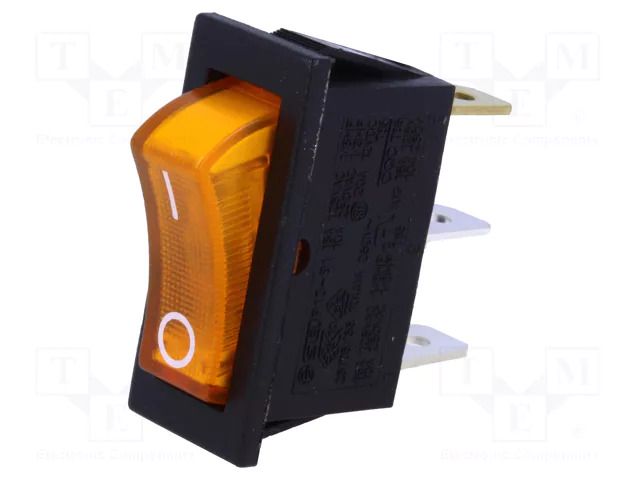 ROCKER; SPST; Pos: 2; ON-OFF; 10A/250VAC; yellow; neon lamp; 250V SCI RS1391BBY2N2