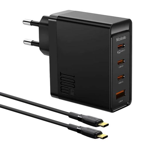 Wall charger McDodo GAN 3xUSB-C + USB, 100W + 2m cable (black), Mcdodo CH-5141