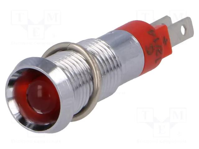 Indicator: LED; recessed; red; 12÷14VDC; Ø8.2mm; IP67; connectors SIGNAL-CONSTRUCT SMBD08012