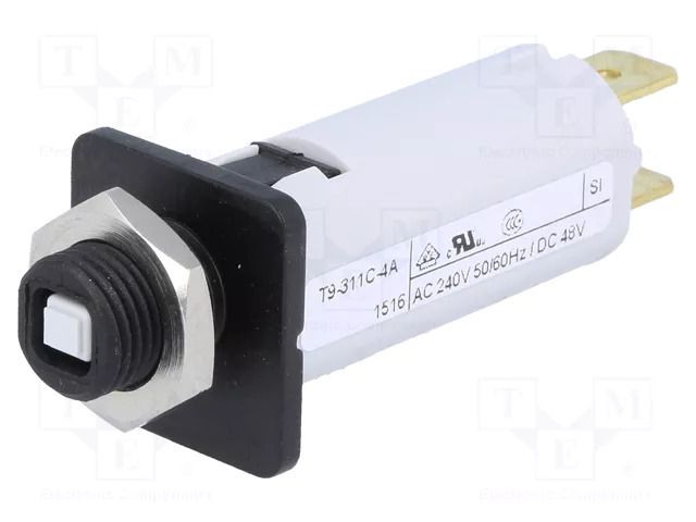 Circuit breaker; 240VAC; 48VDC; 4A; SPST; Poles: 1; on panel,screw SCHURTER T9-311C-4A