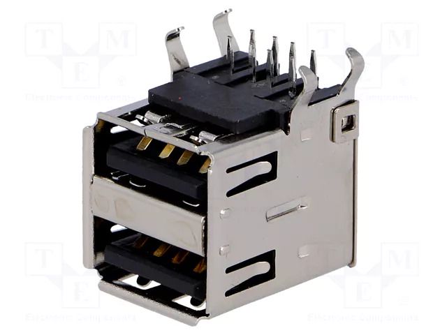 Connector: USB A; socket; on PCBs; THT; angled 90°; 2.0,double AMPHENOL COMMUNICATIONS SOLUTIONS TUEA4F4D3B