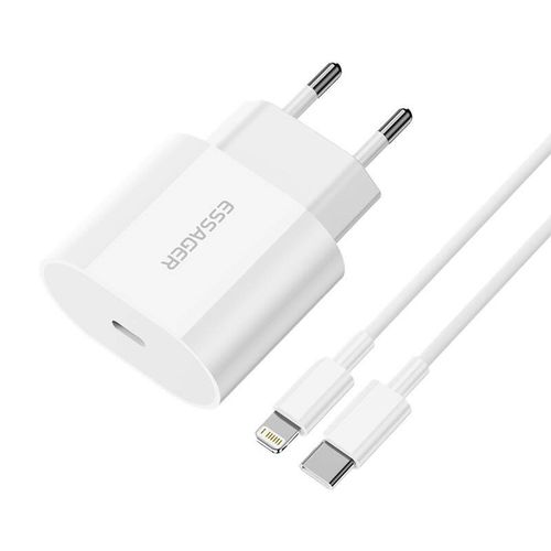 Charger USB-C 20W Essager with USB-C to Lightning cable (white), Essager EFJB02-XBL02-T