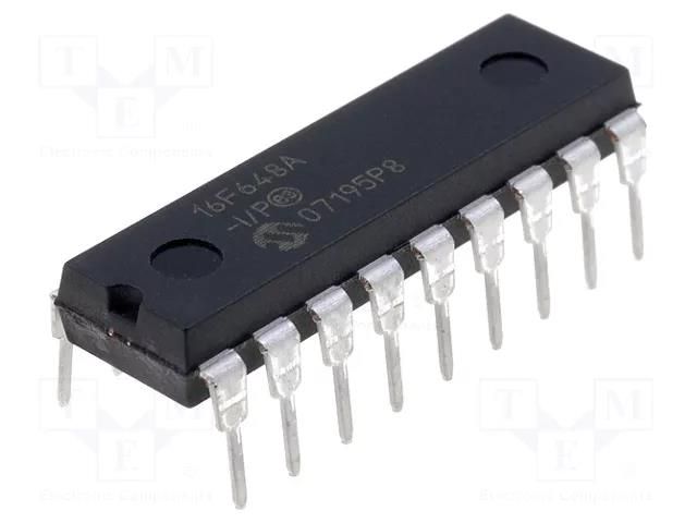 IC: PIC microcontroller; 7kB; 20MHz; A/E/USART; 3÷5.5VDC; THT; tube MICROCHIP TECHNOLOGY PIC16F648A-I/P