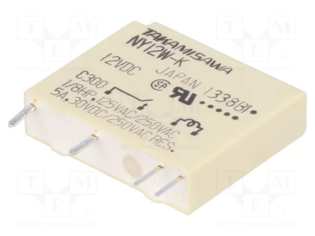 Relay: electromagnetic; SPST-NO; Ucoil: 12VDC; 5A; 5A/250VAC; NY FCL Components NY-12W-K