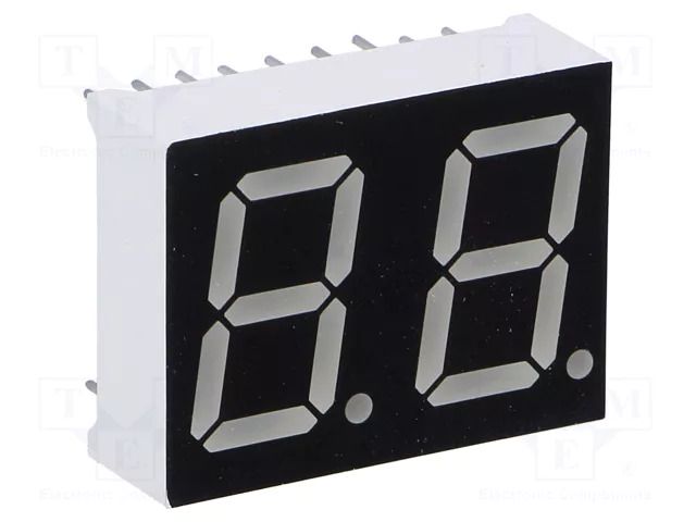 Display: LED; 7-segment; 14.2mm; 0.56"; No.char: 2; red; 30mcd; anode OPTO Plus LED OPD-D5630LR-BW