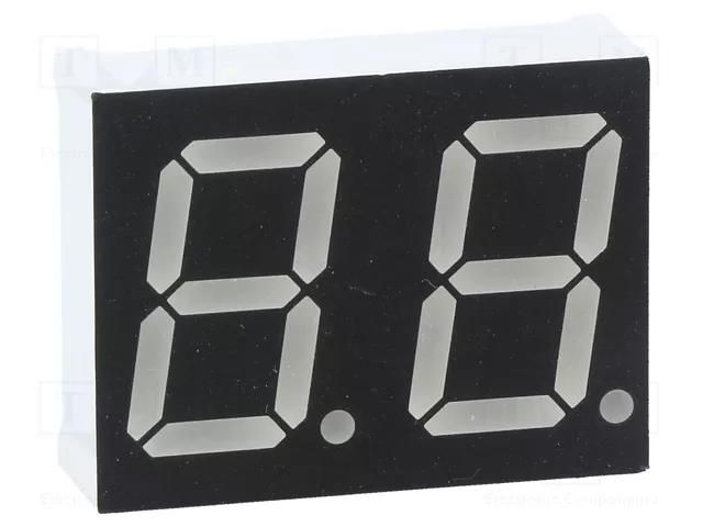 Display: LED; 7-segment; 14.2mm; 0.56"; No.char: 2; yellow-green OPTO Plus LED OPD-D5631YG-BW