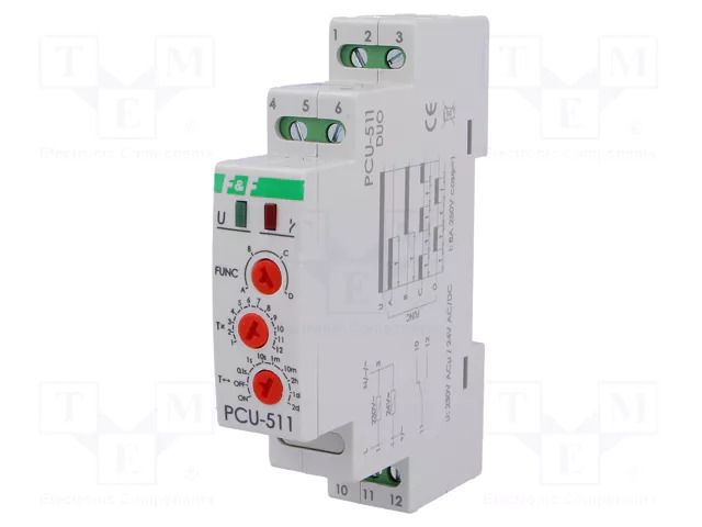 Timer; 0,1s÷24days; SPDT; 250VAC/8A; Usup: 24VAC,230VAC; 24VDC; PCU F&F PCU-511-DUO