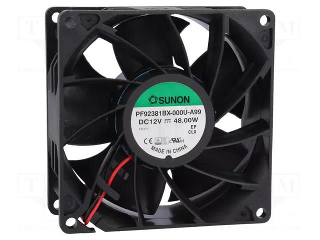 Fan: DC; axial; 12VDC; 92x92x38mm; 309.89m3/h; 74.1dBA; ball; 24AWG SUNON PF92381BX-A99