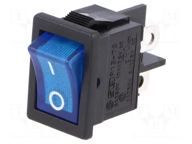ROCKER; DPST; Pos: 2; ON-OFF; 6A/250VAC; blue; neon lamp; R13-73-AC SCI RS1373CBBL2N2