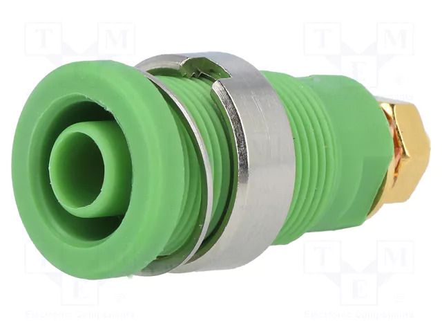 Connector: 4mm banana; socket; 32A; green; gold-plated; 32mm SCHÜTZINGER SEB6445AU-GN