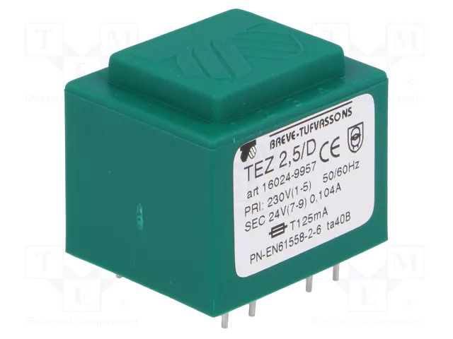 Transformer: encapsulated; 2.5VA; 230VAC; 24V; 104.1mA; PCB; IP00 BREVE TUFVASSONS TEZ2.5/D/24V