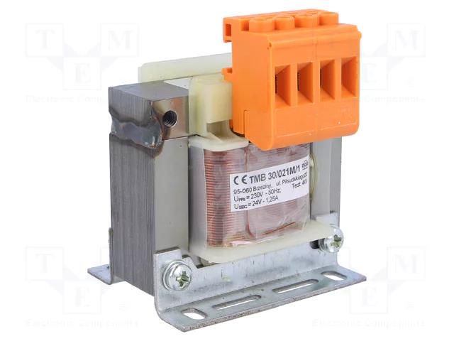 Transformer: mains; 30VA; 230VAC; 24V; Leads: terminal block; IP00 INDEL TMB30/24V