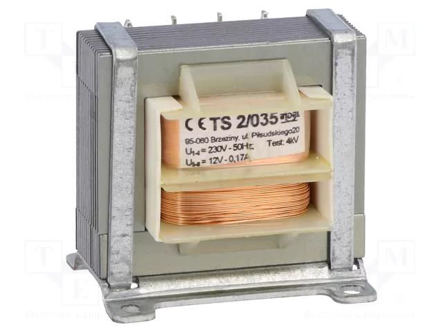 Transformer: mains; 2VA; 230VAC; 12V; 170mA; Leads: for PCB; IP00 INDEL TS2/035