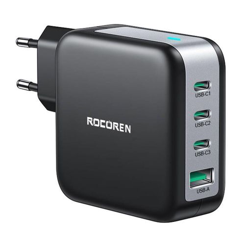 Wall charger GaN Rocoren 3x USB-C, 1x USB, Power Delivery 3.0, 100W (black), Rocoren RCCT3P1A-ZXA01