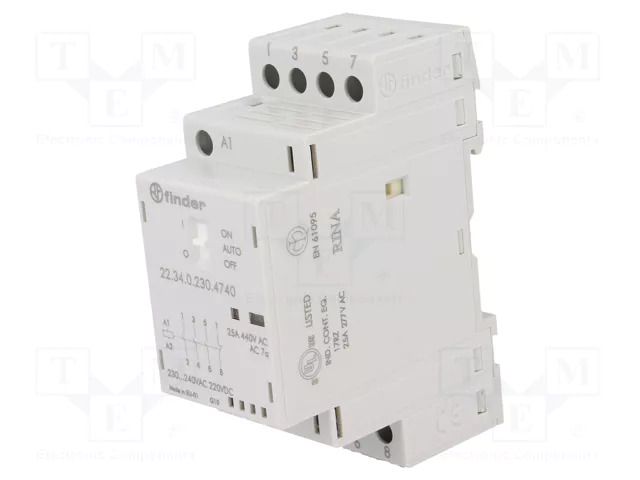 Contactor: 4-pole installation; 25A; 230VAC,230VDC; NC + NO x3 FINDER 22.34.0.230.4740