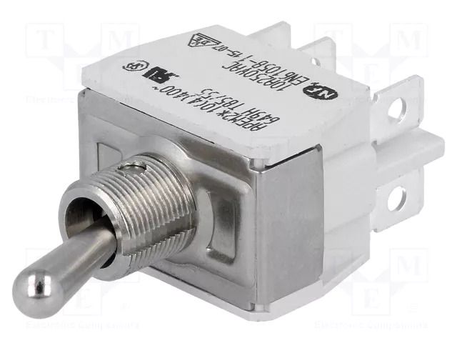 Switch: toggle; Pos: 3; DP3T; ON-OFF-ON; 10A/250VAC; 5A/24VDC; 600H APEM 649H-2