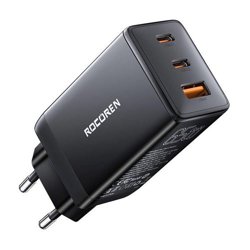 Fast Charger Rocoren GaN Pro 65W, 2x USB-C, USB (black), Rocoren RCCT2PP-MJA01