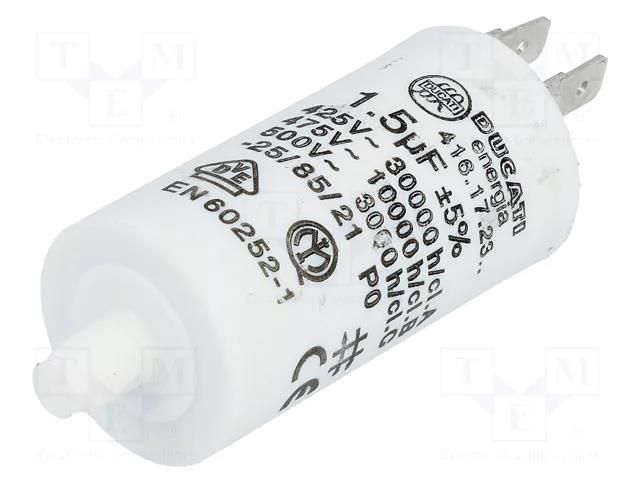 Capacitor: polypropylene; motors, run; 1.5uF; 475VAC; Ø28x55mm DUCATI ENERGIA 4.16.17.23.64