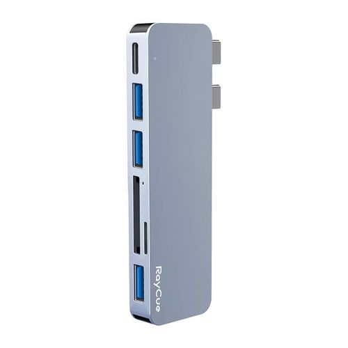 Hub 6w2 RayCue 2x USB-C do Thunderbolt 3 + 3x USB-A 3.0 5Gbps + SD/TF 2.0 (szary), RayCue HYD-RC3601