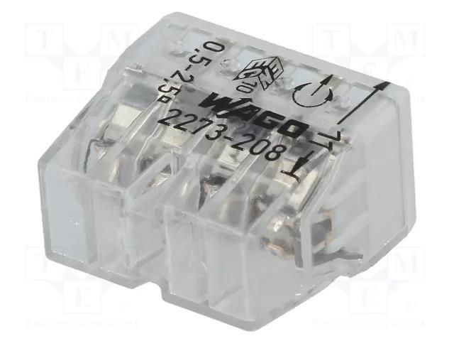 Quick splice; 2273; 24A; 450V; spring clamp; grey; L: 16.5mm; ways: 1 WAGO 2273-208