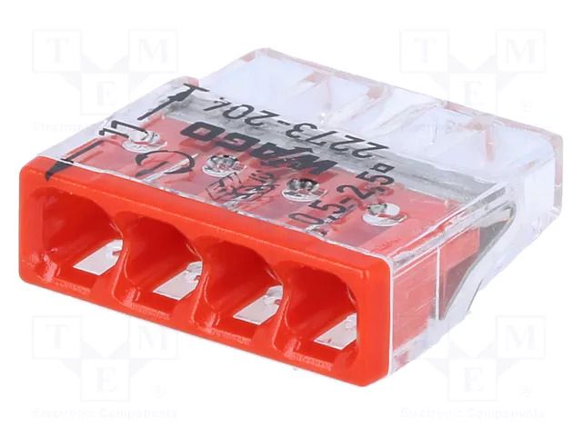 Quick splice; 2273; 24A; 450V; spring clamp; red; L: 16.5mm; ways: 1 WAGO 2273-204