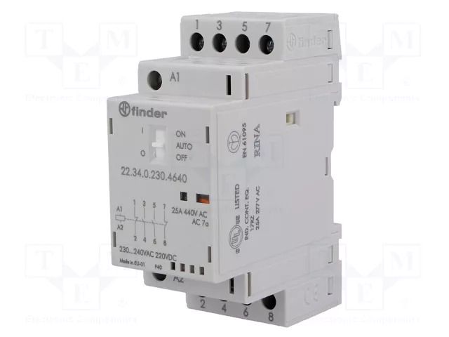 Contactor: 4-pole installation; 25A; 230VAC,230VDC; IP20; 22 FINDER 22.34.0.230.4640