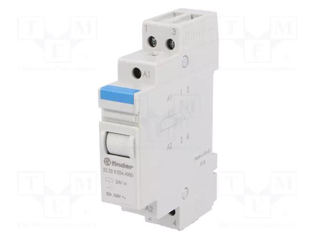 Relay: installation; monostable; NO x2; Ucoil: 24VDC; 22.22; 20A FINDER 22.22.9.024.4000