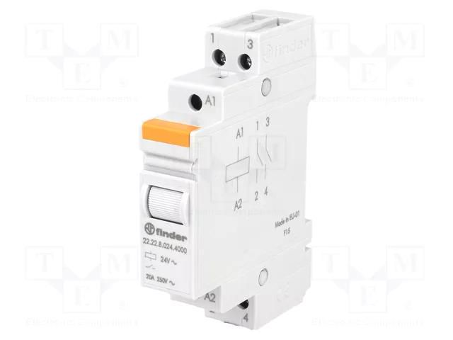 Relay: installation; monostable; NO x2; Ucoil: 24VAC; 22.22; 20A FINDER 22.22.8.024.4000