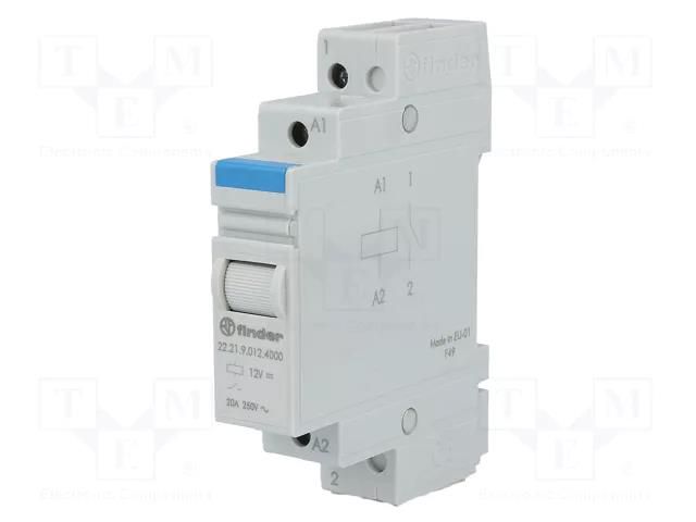 Relay: installation; monostable; NO; Ucoil: 12VDC; 22.21; 20A; IP20 FINDER 22.21.9.012.4000