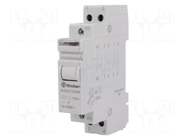 Relay: installation; bistable,impulse; NO x2; Ucoil: 110VAC; 20.22 FINDER 20.22.8.110.4000