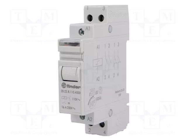Relay: installation; bistable,impulse; NO x2; Ucoil: 110VAC; 20.22 FINDER 20.22.8.110.4000