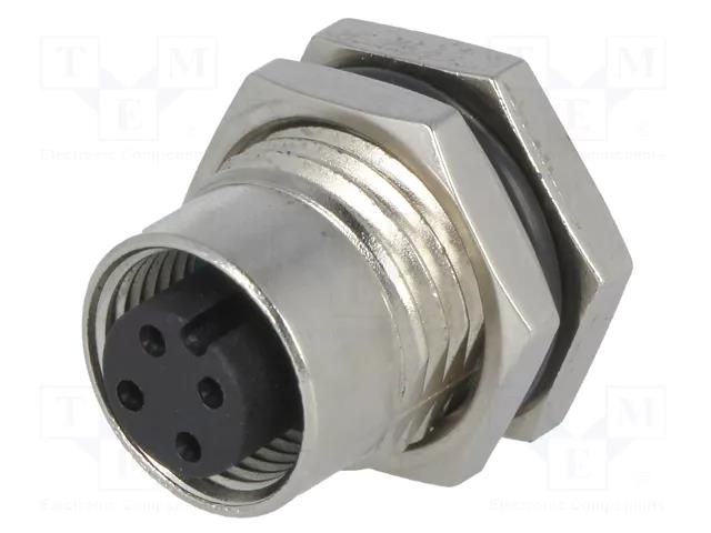 Connector: M12; socket; PIN: 4; female; 250V; IP68; THT; metal; 4A AMPHENOL LTW 12-04PFFP-SF8001